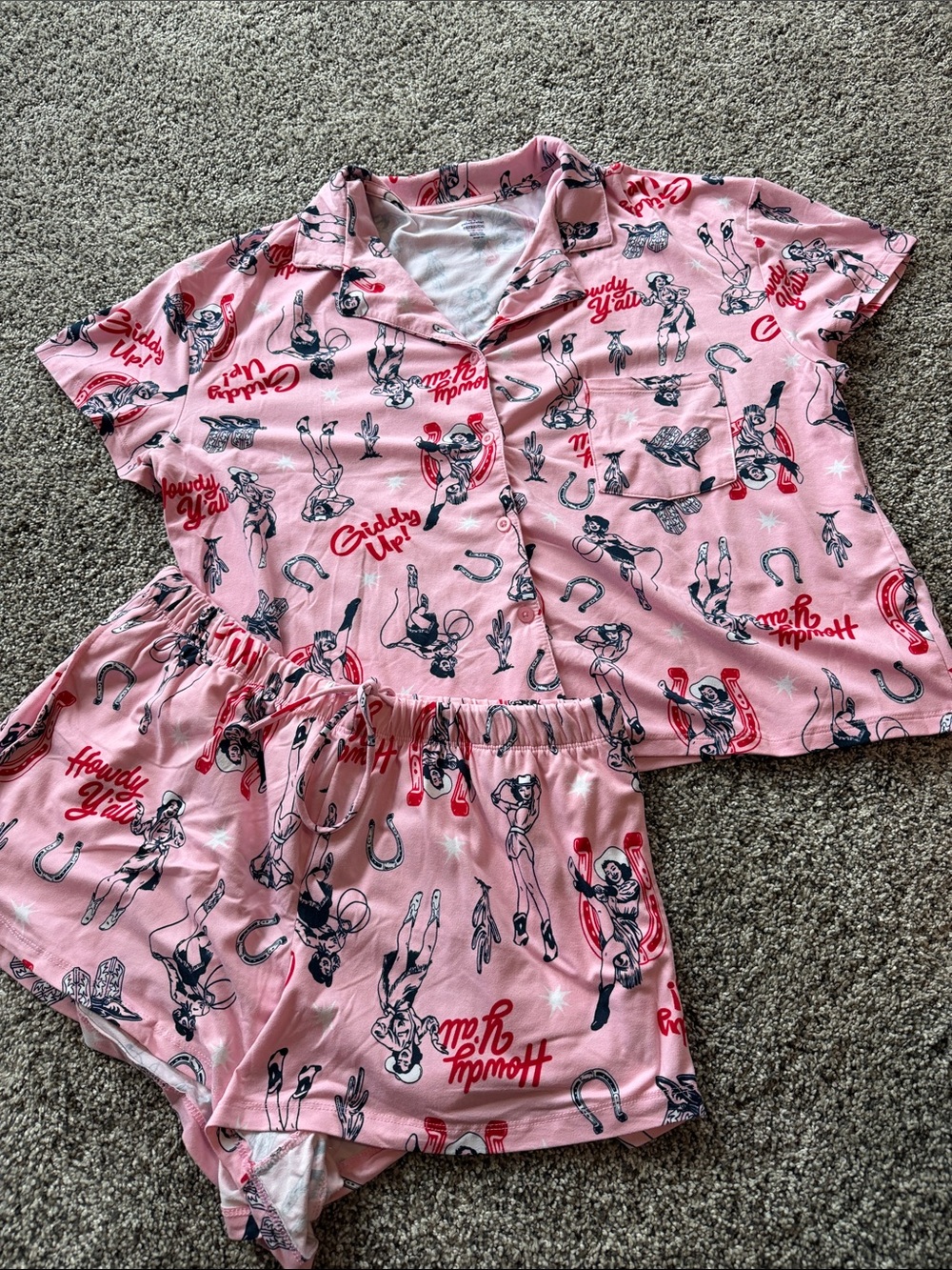 Women's Pink Cowboy Print Short Pajama Set